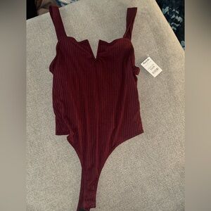 Green Envelope Burgundy Womens Bodysuit